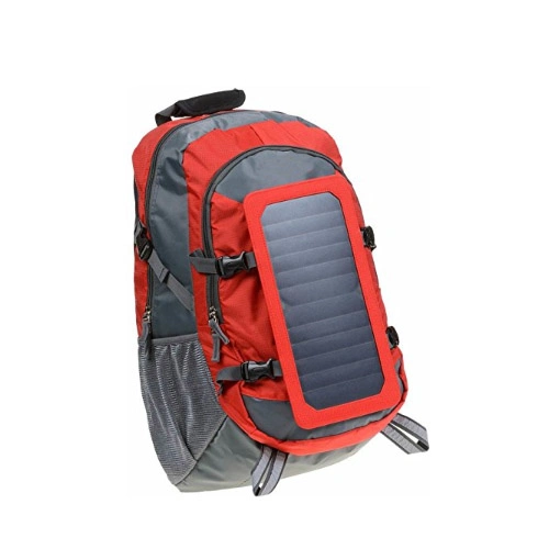 Waterproof Hiking Solar Sport Backpack with Removable 7 Wall Solar Panel for Smart Phones, Tablets, GPS, Bluetooth and Gopro Devices in Red and Grey