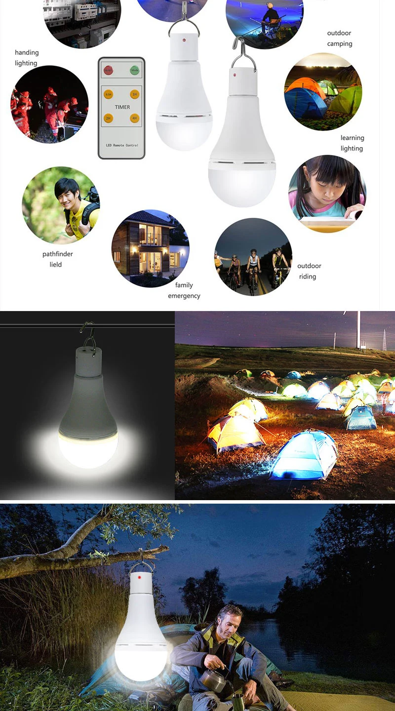 Solar Rechargeable Portable Hangable Remote Control Light Control Bulb Garden Camping Tent Emergency Light