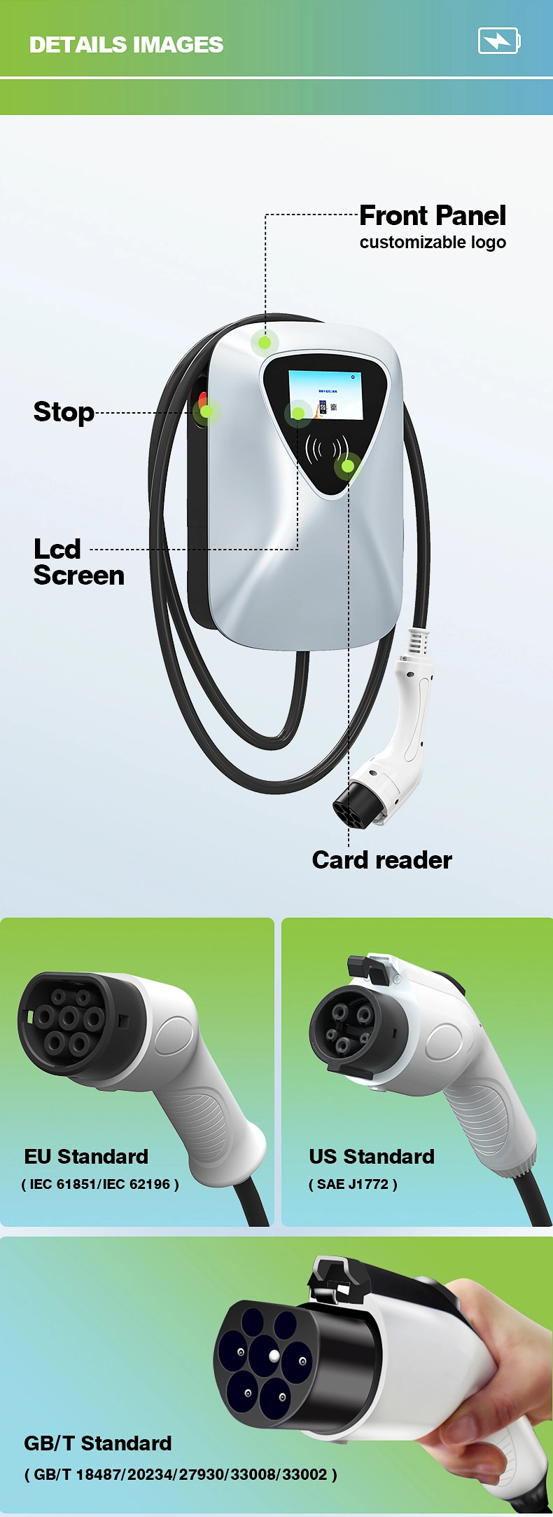 Convenient AC EV Charger 50A 11kw Type1 Household Wallbox with Ocpp